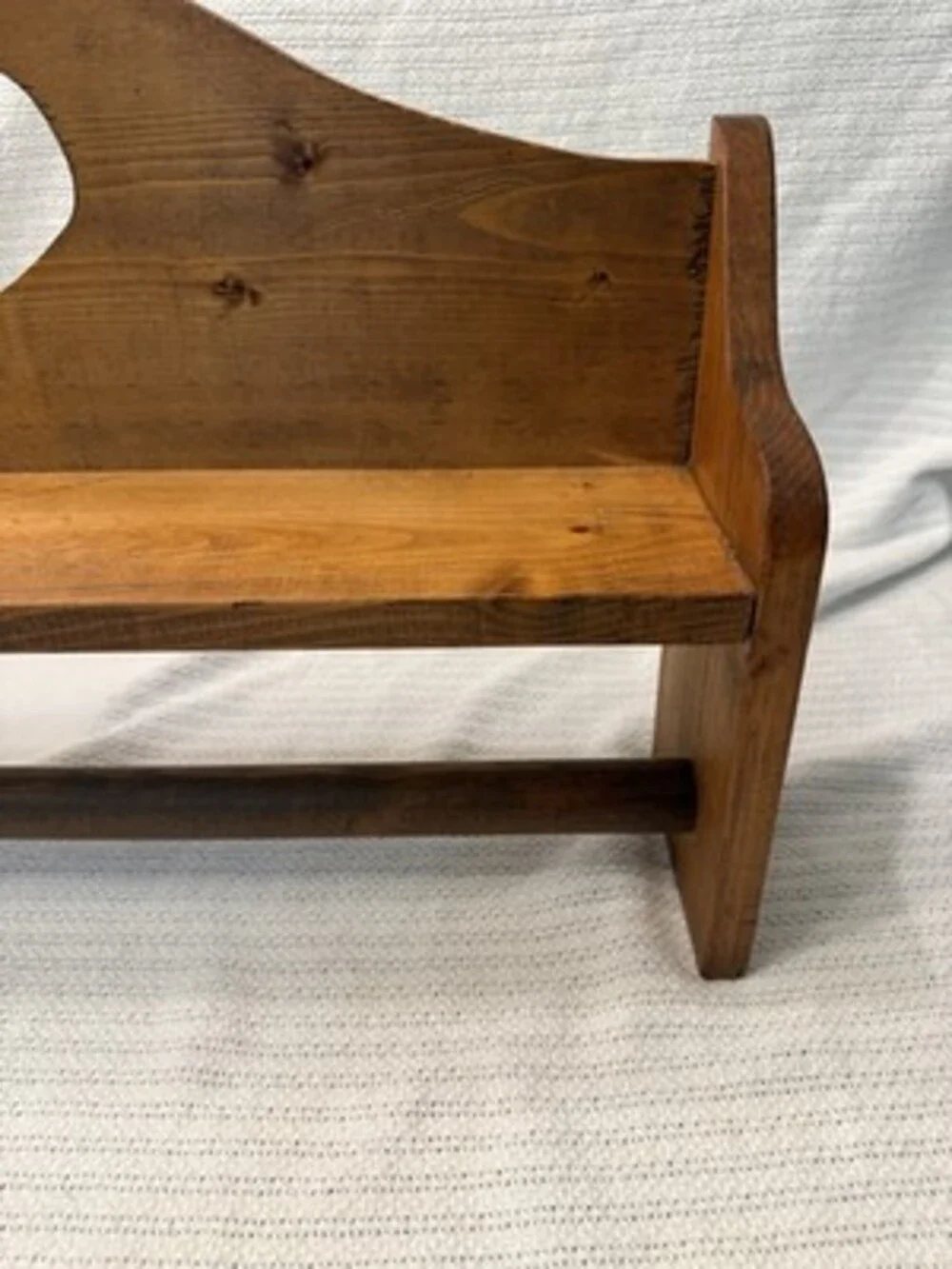 Vtg Solid Wood Wall Shelf Quilt Rack Hanging Bar  37.5” Heart Cutout Cottagecore